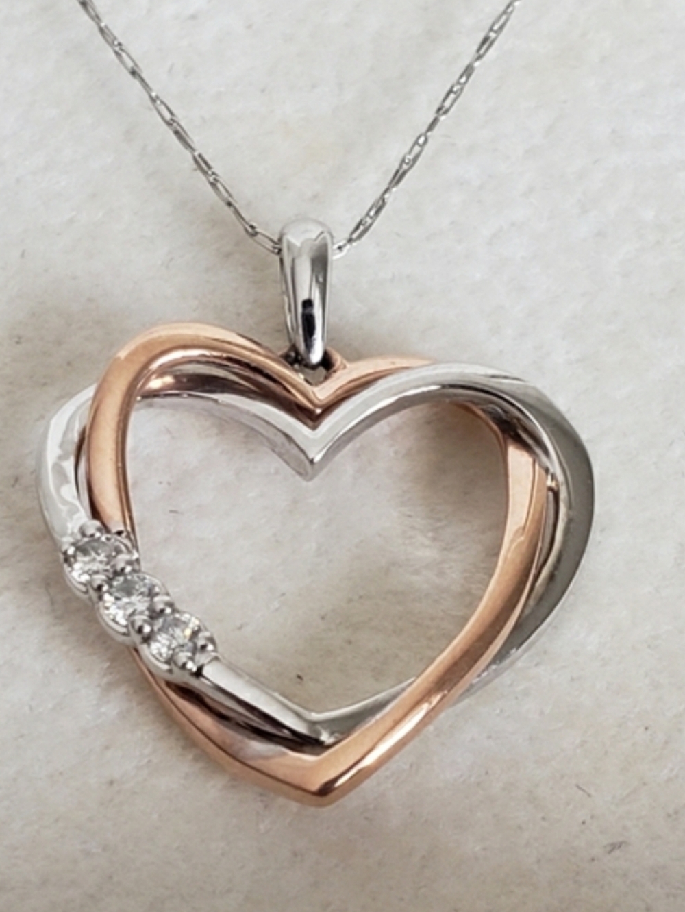 10K White and Rose Gold 10k Intertwined Heart On 20 Inch Chain